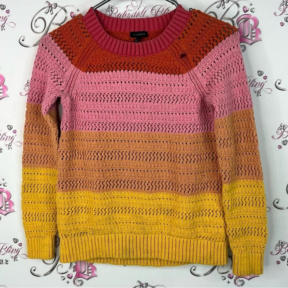 Talbots sweater striped multicolor Pink, Orange, and Yellow Striped Sweater